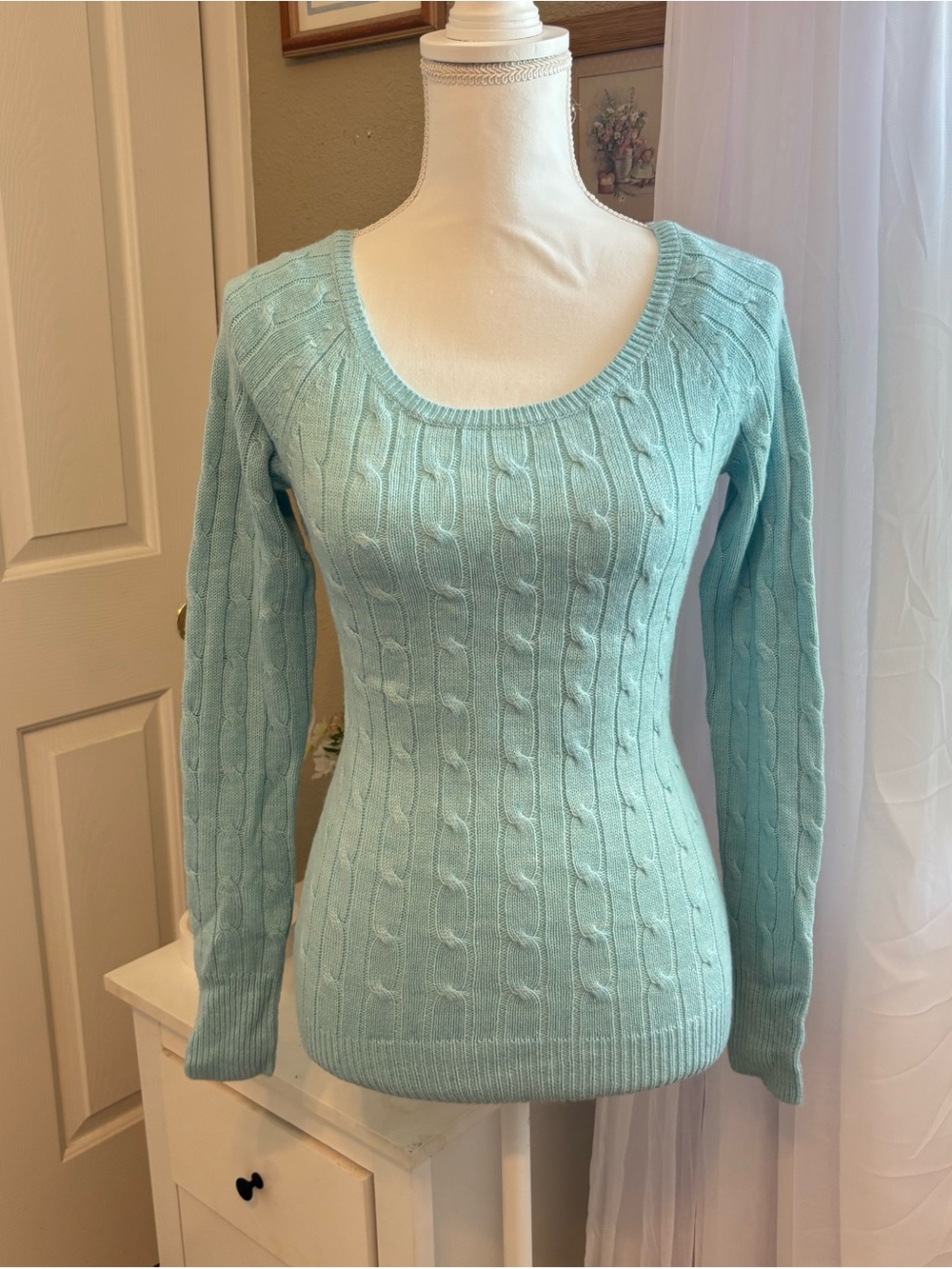 Aeropostale Mint Cable-Knit Scoop Neck Sweater